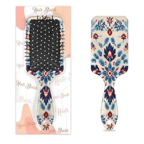 Mexpekil Haarbürste, ethnisch, troditional Blumenmuster, zum Entwirren von nassen und trockenen Haaren, Massage-Luftkissen-Kamm für Mädchen, Damen, Herren von Mexpekil