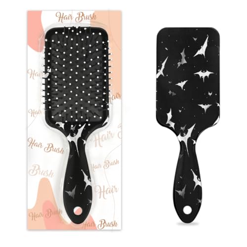 Mexpekil Haarbürste, für Halloween, Fledermäuse, zum Entwirren, für nasse und trockene Haare, Massage-Luftkissen-Kamm für Mädchen, Damen, Herren, Schwarz / Weiß von Mexpekil