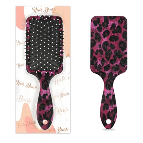 Mexpekil Haarbürste, zum Entwirren, für nasse und trockene Haare, Massagekamm für Mädchen, Damen, Herren, Dunkelrosa mit Leopardenmuster von Mexpekil