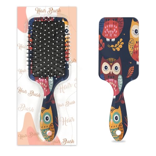 Mexpekil Haarbürste im Boho-Stil, bunte Eule, zum Entwirren, für nasse und trockene Haare, Massagekamm für Mädchen, Damen, Herren von Mexpekil