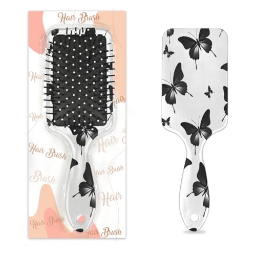 Mexpekil Haarbürste mit Schmetterlingsmuster, für nasse und trockene Haare, Massage-Luftkissen-Kamm für Mädchen, Damen, Herren, Schwarz von Mexpekil