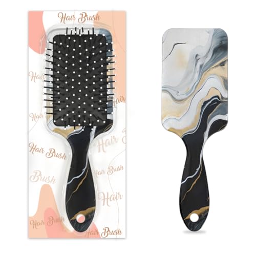 Mexpekil Haarbürste mit flüssigem Marmormuster, für nasse und trockene Haare, Massage-Luftkissen-Kamm für Mädchen, Damen, Herren, Schwarz / goldfarben von Mexpekil