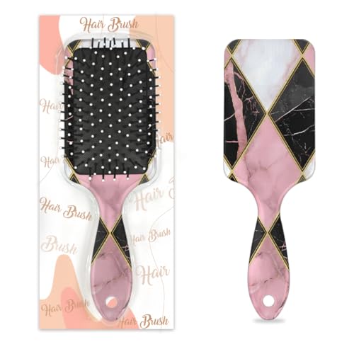 Mexpekil Haarbürste mit geometrischem Marmormuster, zum Entwirren von nassen und trockenen Haaren, Massage-Luftkissen-Kamm für Mädchen, Damen, Herren, Rosa / Schwarz von Mexpekil