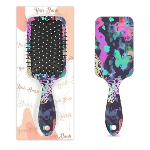 Mexpekil Haarbürste zum Entwirren von nassen und trockenen Haaren, mit Schmetterlingen, für Mädchen, Damen, Herren, Neonfarben, bunt, mit Luftkissen von Mexpekil