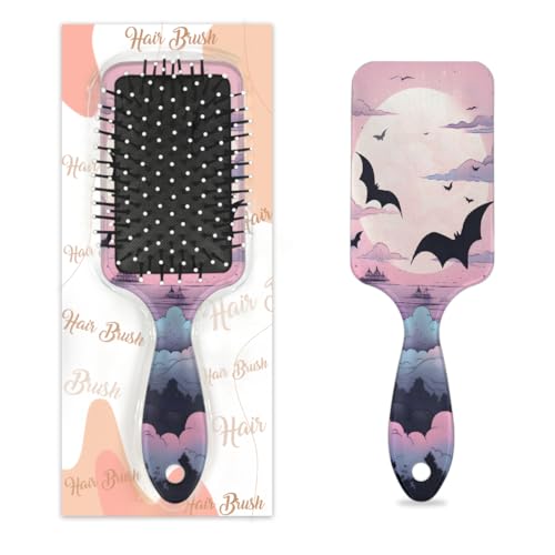 Mexpekil Halloween Fledermäuse Entwirrungspaddel-Haarbürste, nasses, trockenes Haar, Massage-Luftkissen-Kamm für Mädchen, Damen, Herren von Mexpekil