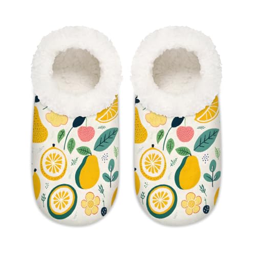 Mexpekil Handgezeichnete orangefarbene Ananas-Erdbeer-Damen-Hausschuhe, flauschige Hausschuhe, rutschfeste Schuhe für Damen, Herren und Damen, Handgezeichnete orangefarbene Ananas-Erdbeere, Large von Mexpekil