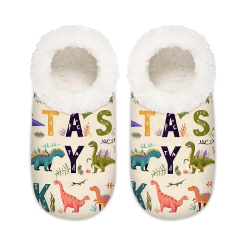 Mexpekil Hausschuhe mit Alphabet-Dinosaurier-Motiv, für Damen und Herren, Dinosaurier, bemalt, Memory-Schaum, Hausschuhe, Hausschuhe, Socken, multi, 37.5/38.5 EU Weit von Mexpekil