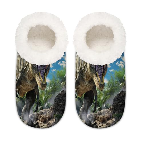 Mexpekil Hausschuhe mit Dinosaurier-Muster, für Damen und Herren, Dinosaurier-Motiv, tropische Pflanze, Memory-Schaum, Hausschuhe, Socken, multi, 6/6.5 UK Wide von Mexpekil