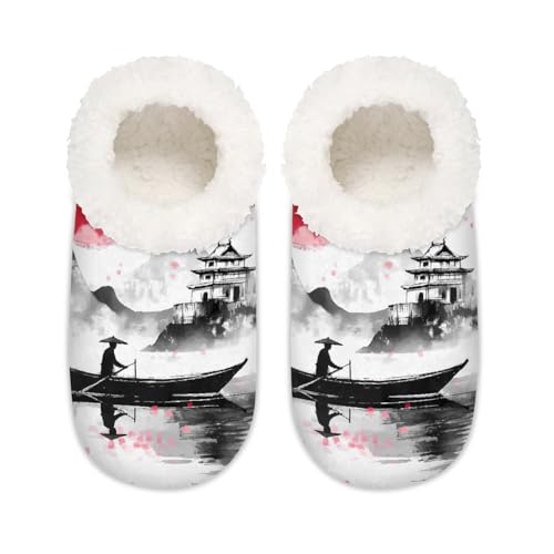 Mexpekil Hausschuhe mit japanischer Malerei, für Damen und Herren, Iandscape-Malerei, Memory-Schaum, Hausschuhe, Hausschuhe, Socken, multi, 37.5/38.5 EU Weit von Mexpekil