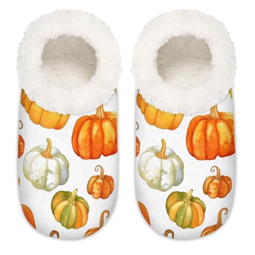 Mexpekil Herbst-Herbst-Kürbiss-Damen-Hausschuhe, flauschige Hausschuhe, rutschfeste Schuhe für Damen, Herren und Damen, Herbst-Kürbisse, Large X-Large von Mexpekil