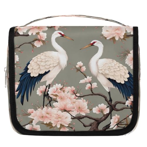 Mexpekil Japanische Kraniche Kirschblüte Kulturbeutel für Damen Herren Damen, wasserdichte hängende Reise-Kulturbeutel mit Haken, Kosmetik-Make-up-Tasche Organizer von Mexpekil