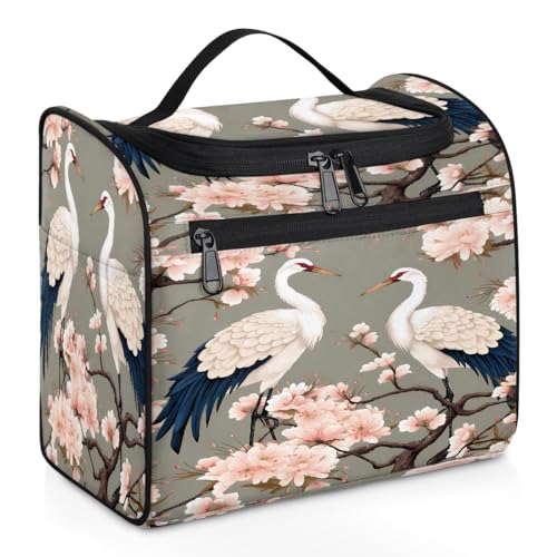 Mexpekil Japanische Kraniche Kirschblüte zum Aufhängen, Kulturbeutel für Damen und Herren, groß, wasserdicht, Make-up, Kosmetik, Kulturbeutel für Reisen, mehrfarbig, 10.2 x 6.5 x 9.2 inches, von Mexpekil
