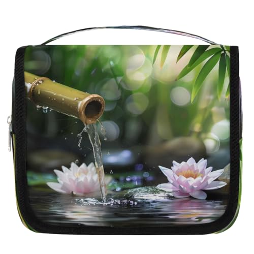 Mexpekil Japanische Kulturbeutel mit Wasserlilie, Lotus, Bambus, für Damen, Herren, Damen, wasserdicht, hängende Reise-Kulturbeutel mit Haken, Kosmetik-Make-up-Tasche Organizer von Mexpekil