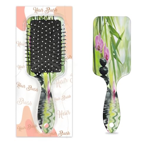 Mexpekil Japanische Zen-Orchidee, Bambusstein, Entwirrungspaddel, Haarbürste, nasses, trockenes Haar, Massage-Luftkissen-Kamm für Mädchen, Damen, Herren von Mexpekil