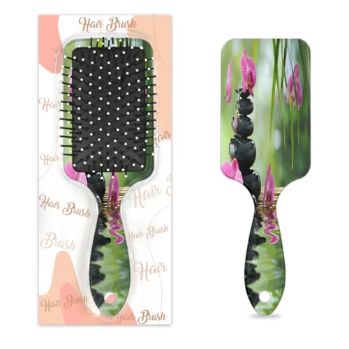 Mexpekil Japanische Zen-Orchideenstein-Entwirrungspaddel-Haarbürste, nasses, trockenes Haar, Massage-Luftkissen-Kamm für Mädchen, Damen, Herren von Mexpekil