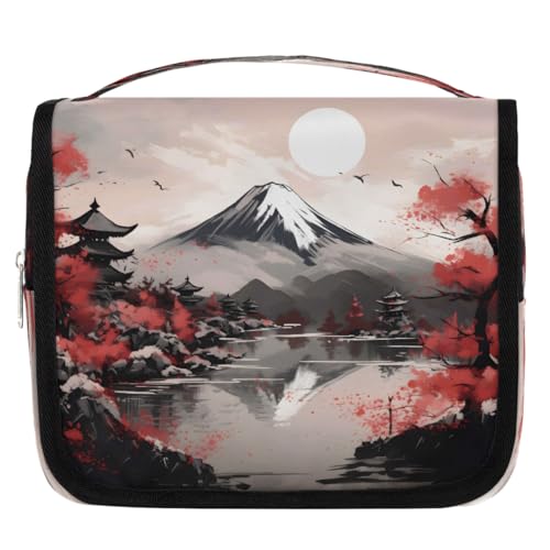 Mexpekil Japanses Fuji Moutain Kulturbeutel mit Kirschblüten für Damen, Herren, Damen, wasserdicht, hängende Reise-Kulturbeutel mit Haken, Kosmetik-Make-up-Tasche Organizer von Mexpekil