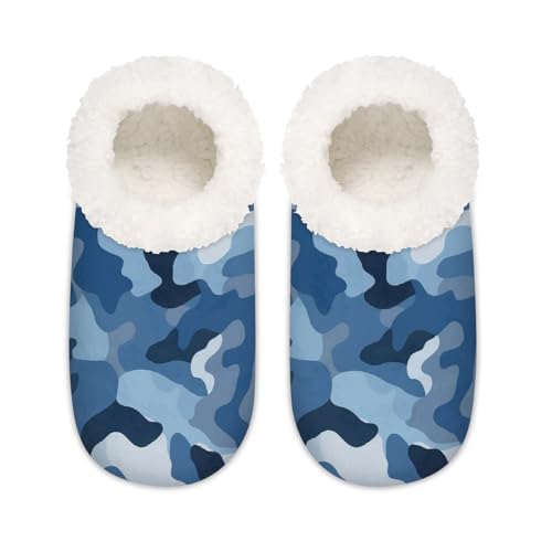 Mexpekil Klassische blaue Camouflage-Hausschuhe für Damen und Herren, Camouflage-Druck, Memory-Schaum, Hausschuhe, Hausschuhe, Socken, multi, 37.5/38.5 EU Weit von Mexpekil