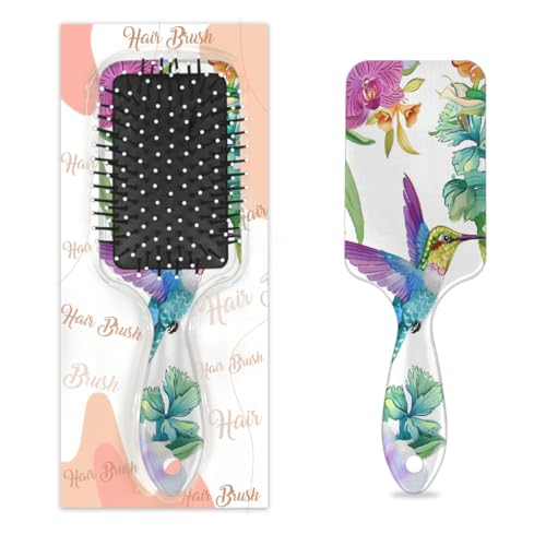Mexpekil Kolibri, Tier-, Blumen-, Blätter-, Entwirrungspaddel-Haarbürste, Nass-, Trocken-, Massage-, Luftkissen-Kamm für Mädchen, Damen, Herren von Mexpekil