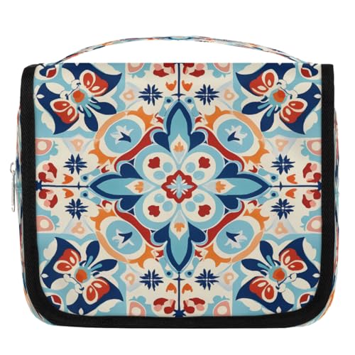 Mexpekil Kulturbeutel aus mexikanischem Ethno-Kulturbeutel aus Keramik, für Damen, Herren, Damen, wasserdicht, hängende Reise-Kulturbeutel mit Haken, Kosmetik-Make-up-Tasche von Mexpekil