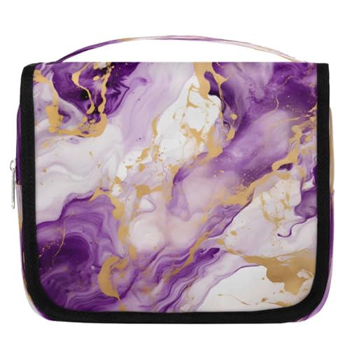 Mexpekil Kulturbeutel aus violettem goldenem Marmor, für Damen, Herren, Damen, wasserdicht, hängende Reise-Kulturbeutel mit Haken, Kosmetik-Make-up-Tasche Organizer von Mexpekil