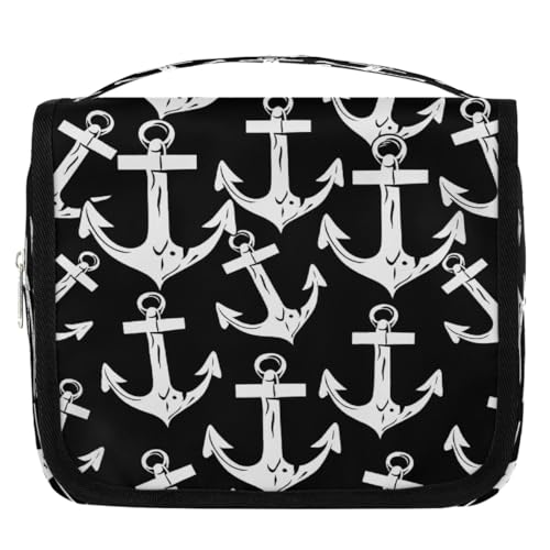 Mexpekil Kulturbeutel für Damen, Herren, Damen, wasserdicht, hängend, Reise-Kulturbeutel mit Haken, Kosmetik-Make-up-Tasche, Organizer, Schwarz / Weiß von Mexpekil