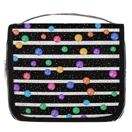 Mexpekil Kulturbeutel für Damen, Herren, Damen, wasserdicht, zum Aufhängen, Reise-Kulturbeutel mit Haken, Schwarz / Weiß gestreift, gepunktet, Kosmetiktasche von Mexpekil