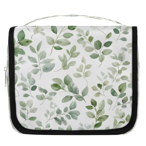 Mexpekil Kulturbeutel für Damen, Herren, Wasserfarben, Eukalyptusblätter, Blätter, wasserdicht, zum Aufhängen, Reise-Kulturbeutel mit Haken, Kosmetiktasche, Make-up-Tasche, Organizer von Mexpekil