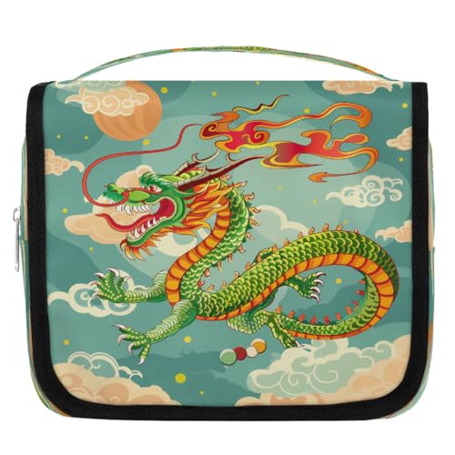 Mexpekil Kulturbeutel im chinesischen Stil, Drache, für Damen, Herren, Damen, wasserdicht, hängende Reise-Kulturbeutel mit Haken, Kosmetik-Make-up-Tasche Organizer von Mexpekil