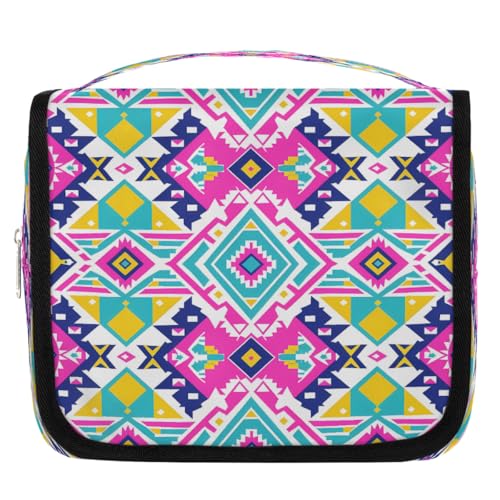 Mexpekil Kulturbeutel mit Aztekenmuster, für Damen, Herren, Damen, wasserdicht, hängend, Reise-Kulturbeutel mit Haken, Kosmetik-Make-up-Tasche, Organizer von Mexpekil