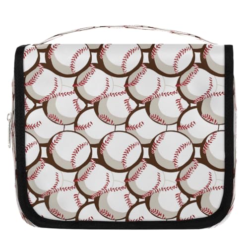 Mexpekil Kulturbeutel mit Baseball-Muster, für Damen, Herren, Damen, wasserdicht, hängend, Reise-Kulturbeutel mit Haken, Kosmetik-Make-up-Tasche Organizer von Mexpekil