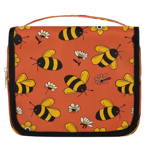 Mexpekil Kulturbeutel mit Bienenmuster für Damen, Herren, Damen, wasserdicht, hängende Reise-Kulturbeutel mit Haken, Kosmetik-Make-up-Tasche Organizer von Mexpekil
