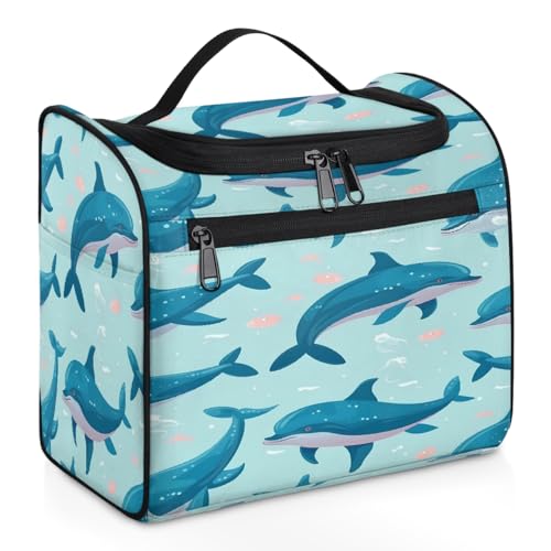Mexpekil Kulturbeutel mit Cartoon-Delfin-Muster, zum Aufhängen, für Damen und Herren, groß, wasserdicht, Make-up, Kosmetik, Kulturbeutel für Reisen, mehrfarbig, 10.2 x 6.5 x 9.2 inches, Kulturbeutel von Mexpekil