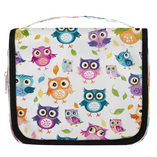 Mexpekil Kulturbeutel mit Cartoon-Eule, Tier, Vogel, für Damen, Herren, Damen, wasserdicht, hängende Reise-Kulturbeutel mit Haken, Kosmetik-Make-up-Tasche Organizer von Mexpekil