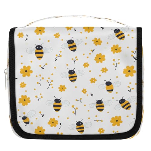 Mexpekil Kulturbeutel mit Cartoon-Gänseblümchen-Motiv, für Damen, Herren, Damen, wasserdicht, hängende Reise-Kulturbeutel mit Haken, Kosmetik-Make-up-Tasche Organizer von Mexpekil