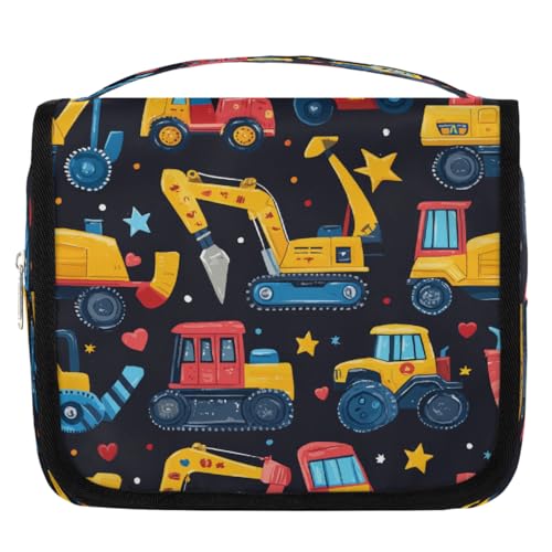 Mexpekil Kulturbeutel mit Cartoon-Motiv, bunt, Traktor, Bagger, für Damen, Herren, Damen, wasserdicht, zum Aufhängen, Reise-Kulturbeutel mit Haken, Kosmetik-Make-up-Tasche von Mexpekil