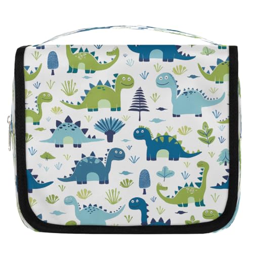 Mexpekil Kulturbeutel mit Dinosaurier-Motiv, für Damen, Herren, Damen, wasserdicht, zum Aufhängen, Reise-Kulturbeutel mit Haken, Blaugrün von Mexpekil