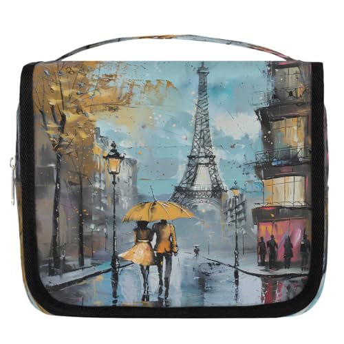 Mexpekil Kulturbeutel mit Eiffelturm, für Damen, Herren, Damen, wasserdicht, hängend, Reise-Kulturbeutel mit Haken, Kosmetik-Make-up-Tasche Organizer von Mexpekil