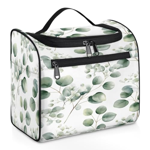 Mexpekil Kulturbeutel mit Eukalyptusblättern, zum Aufhängen, für Damen und Herren, groß, wasserdicht, Make-up, Kosmetik, Kulturbeutel für Reisen, mehrfarbig, 10.2 x 6.5 x 9.2 inches, Kulturbeutel von Mexpekil