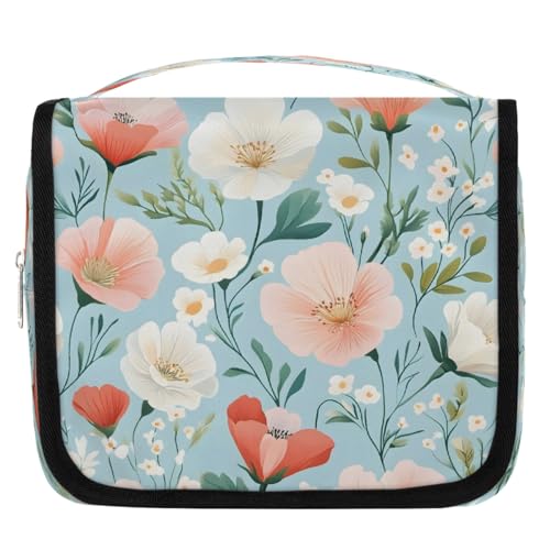 Mexpekil Kulturbeutel mit Frühlingsblumenmuster, für Damen, Herren, Damen, wasserdicht, hängende Reise-Kulturbeutel mit Haken, Kosmetik-Make-up-Tasche von Mexpekil