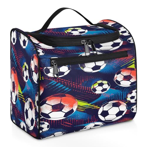 Mexpekil Kulturbeutel mit Fußball-Muster, zum Aufhängen, für Damen und Herren, groß, wasserdicht, Make-up, Kosmetik, Kulturbeutel für Reisen, mehrfarbig, 10.2 x 6.5 x 9.2 inches, Kulturbeutel von Mexpekil