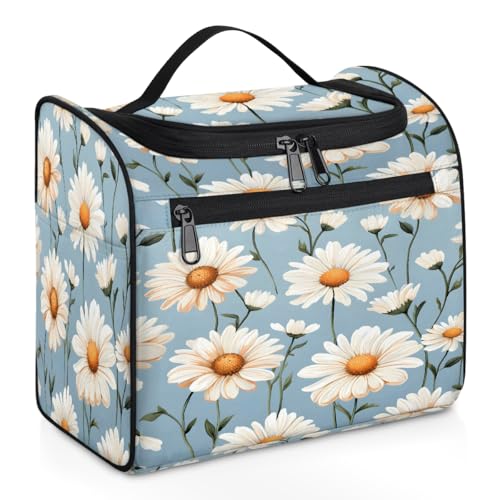 Mexpekil Kulturbeutel mit Gänseblümchen-Blumenmuster, zum Aufhängen, für Damen und Herren, groß, wasserdicht, Make-up, Kosmetik, Kulturbeutel für Reisen, mehrfarbig, 10.2 x 6.5 x 9.2 inches, von Mexpekil