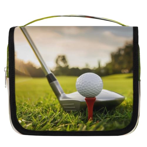 Mexpekil Kulturbeutel mit Golfball-Thema, für Damen, Herren, Damen, wasserdicht, hängende Reise-Kulturbeutel mit Haken, Kosmetik-Make-up-Tasche von Mexpekil