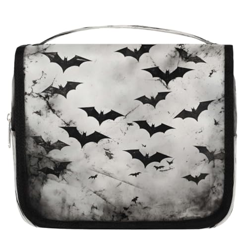 Mexpekil Kulturbeutel mit Halloween-Fledermaus-Motiv, für Damen, Herren, Damen, wasserdicht, hängende Reise-Kulturbeutel mit Haken, Kosmetik-Make-up-Tasche, Organizer von Mexpekil