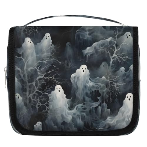 Mexpekil Kulturbeutel mit Halloween-Geistermuster, für Damen, Herren, Damen, wasserdicht, hängende Reise-Kulturbeutel mit Haken, Kosmetik-Make-up-Tasche Organizer von Mexpekil