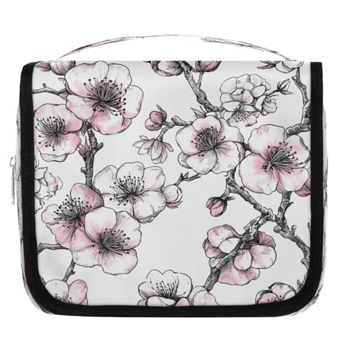 Mexpekil Kulturbeutel mit Kirschblüten-Blumenmuster, für Damen, Herren, Damen, wasserdicht, hängende Reise-Kulturbeutel mit Haken, Kosmetik-Make-up-Tasche, Organizer von Mexpekil