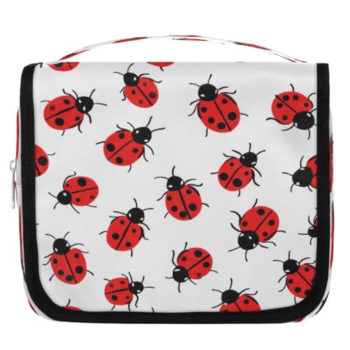 Mexpekil Kulturbeutel mit Marienkäfer-Muster, für Damen, Herren, Damen, wasserdicht, hängende Reise-Kulturbeutel mit Haken, Kosmetik-Make-up-Tasche Organizer von Mexpekil