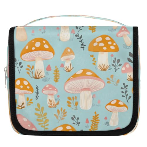 Mexpekil Kulturbeutel mit Pilzblättern für Damen, Herren, Damen, wasserdicht, hängend, Reise-Kulturbeutel mit Haken, Kosmetik-Make-up-Tasche Organizer von Mexpekil