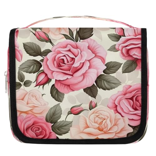 Mexpekil Kulturbeutel mit Rosen-Blumenmuster, für Damen, Herren, Damen, wasserdicht, hängende Reise-Kulturbeutel mit Haken, Kosmetik-Make-up-Tasche Organizer von Mexpekil
