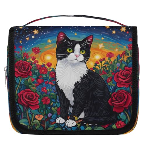 Mexpekil Kulturbeutel mit Rosen-Motiv, für Damen, Herren, Damen, wasserdicht, zum Aufhängen, Reise-Kulturbeutel mit Haken, Kosmetiktasche, Make-up-Tasche, Organizer von Mexpekil
