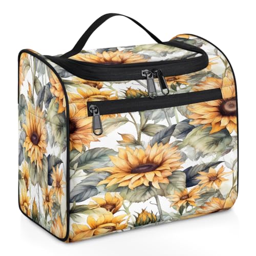 Mexpekil Kulturbeutel mit Sonnenblumen-Motiv, zum Aufhängen, für Damen und Herren, groß, wasserdicht, Make-up, Kosmetik, Kulturbeutel für Reisen, mehrfarbig, 10.2 x 6.5 x 9.2 inches, Kulturbeutel von Mexpekil